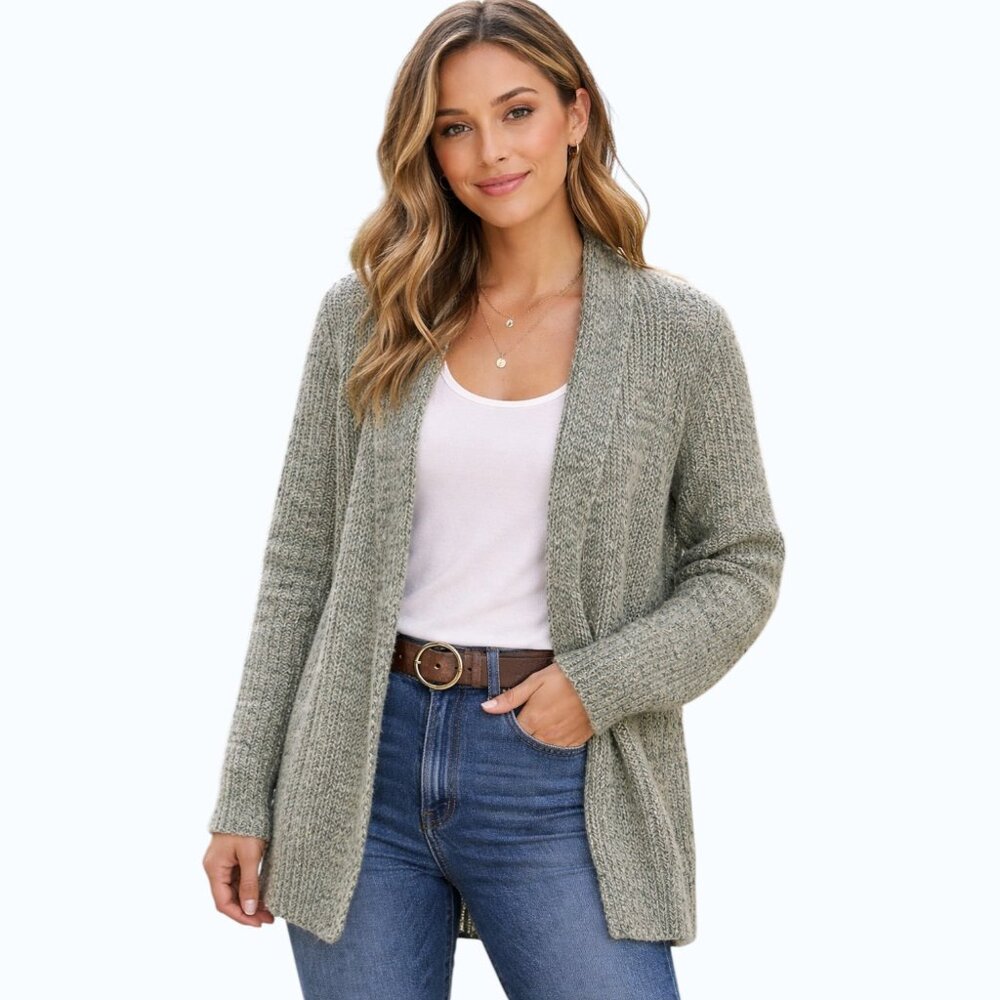 Cabi Green‎ Marled Knit Open Front Cardigan Sweater Size XS Cozy Layering